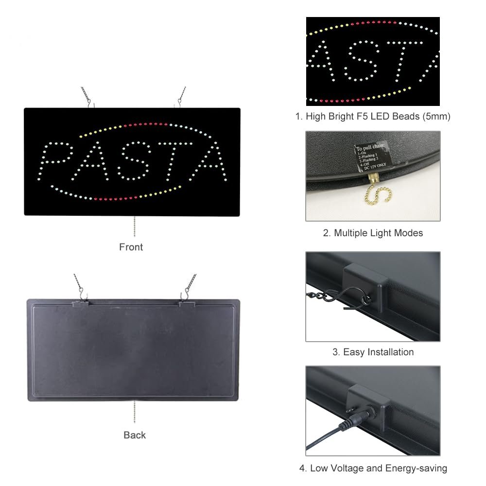 LED Pasta Sign, 19"x9.5" - Image 3