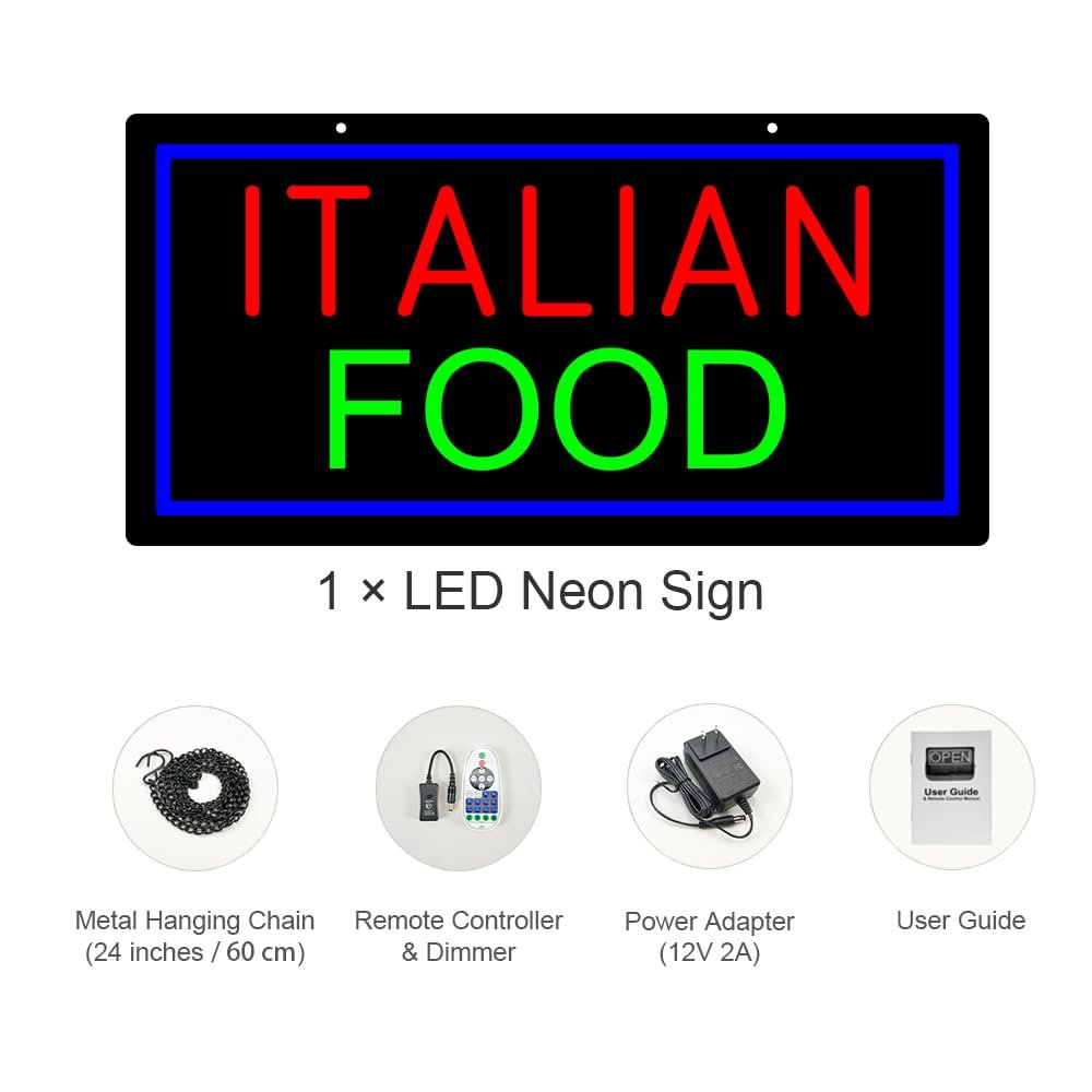 LED ITALIAN FOOD Neon Sign, 20"x10" - Image 4