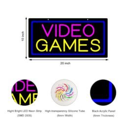 LED Video Games Neon Sign, 20″x10″