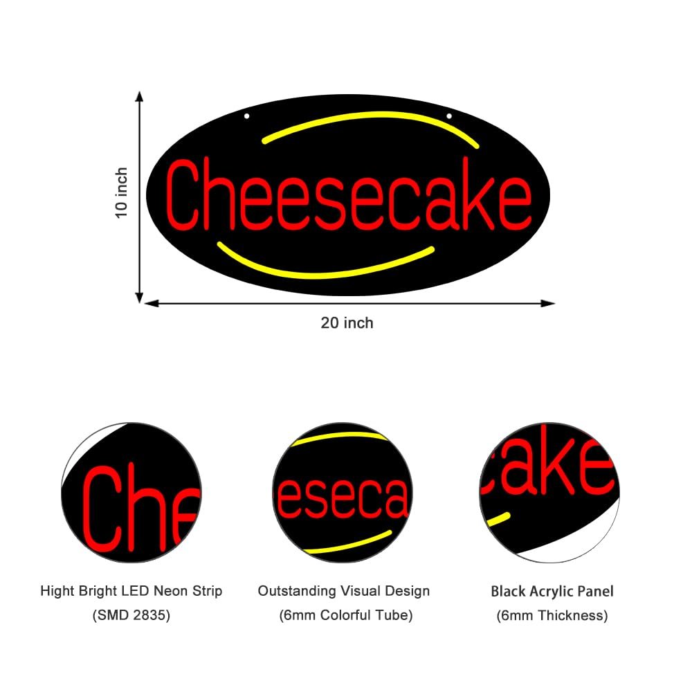 LED Cheesecake Neon Sign, 20"x10" - Image 3