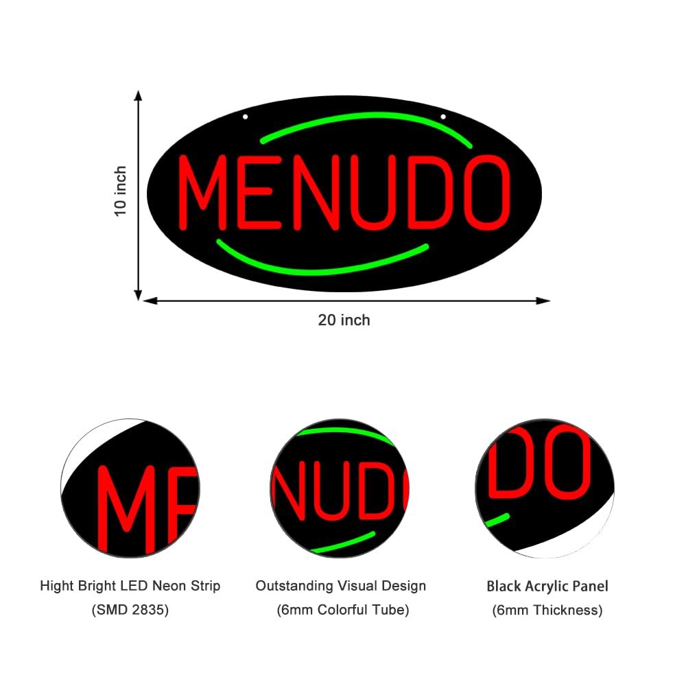 LED Menudo Neon Sign, 20"x10" - Image 3