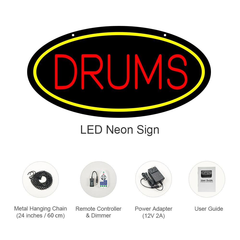 LED Drums Neon Sign, 20"x10" - Image 3