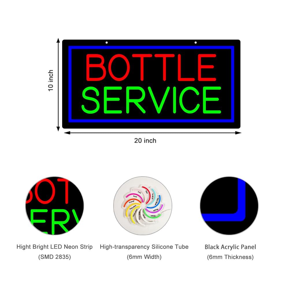 LED Bottle Service Neon Sign, 20"x10" - Image 2