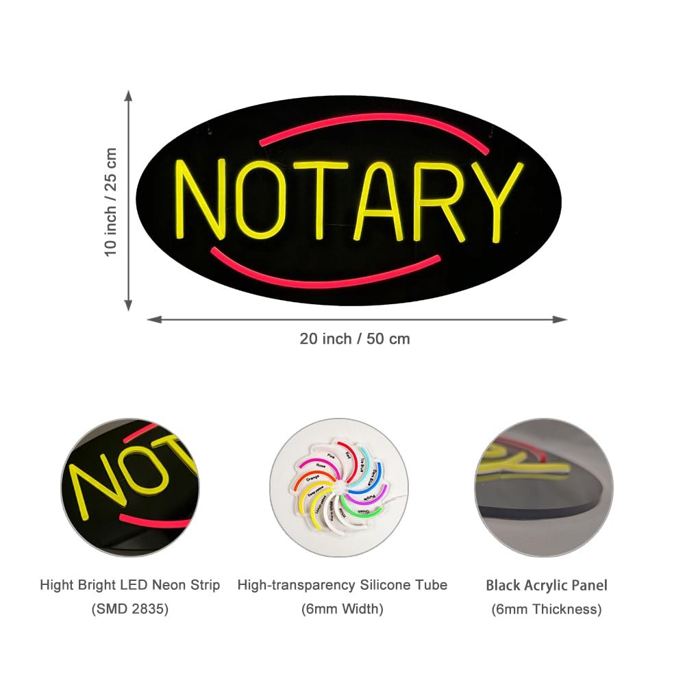 LED Notary Neon Sign, 20"x10" - Image 4