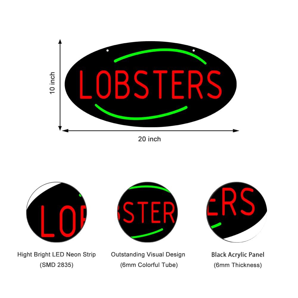 LED Lobsters Neon Sign, 20"x10" - Image 3