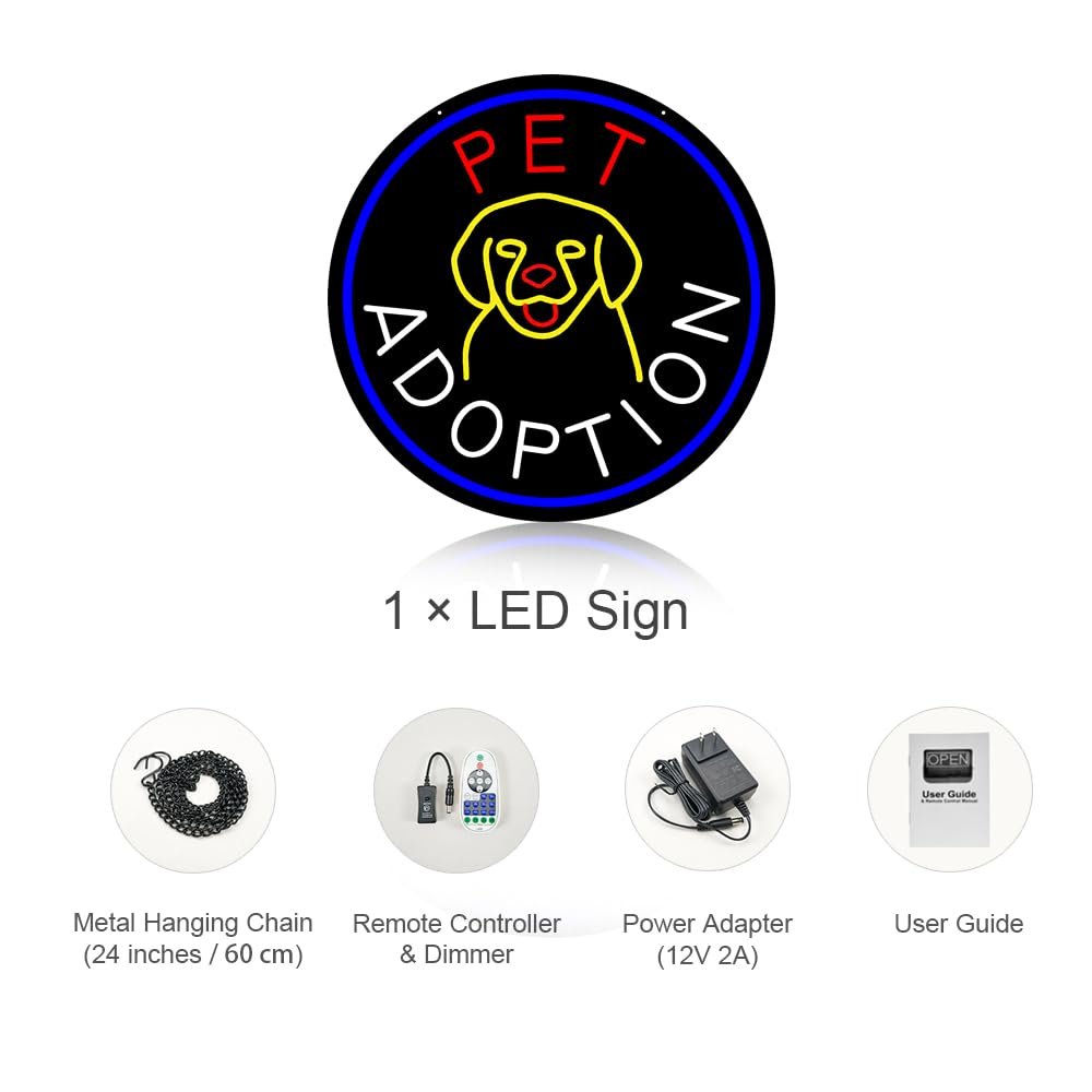 LED Pet Adoption Neon Sign, 20"x20" - Image 3