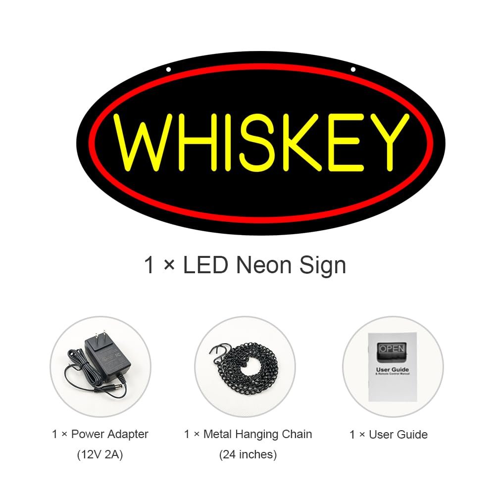 LED Whiskey Neon Sign, 20"x10" - Image 3