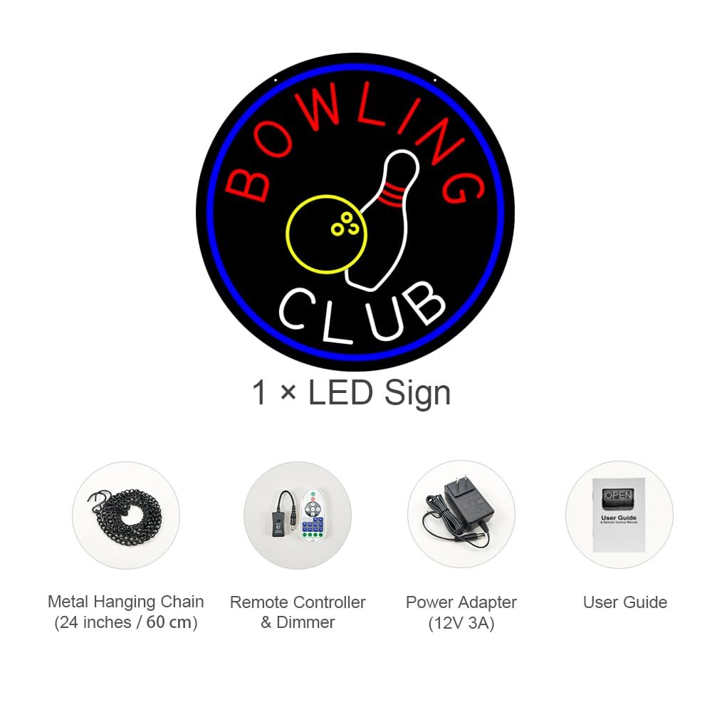 LED Bowling Club Neon Sign, 20"x20" - Image 4