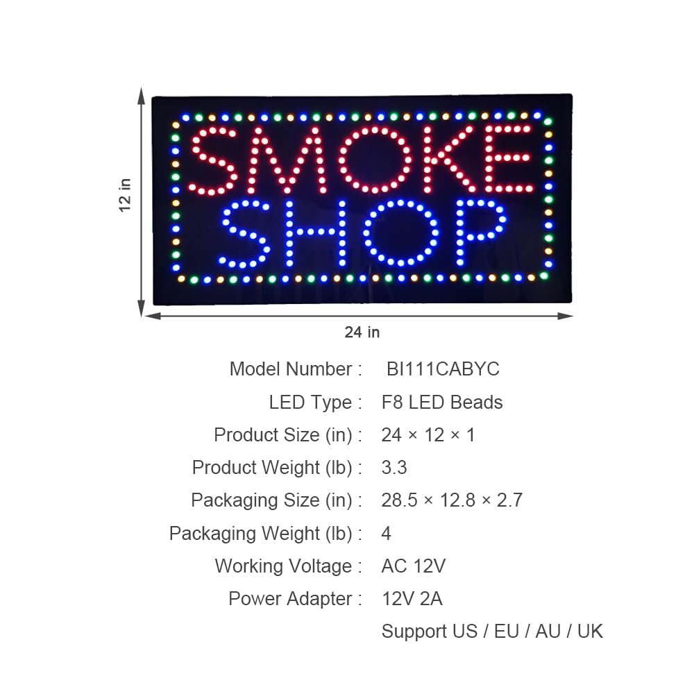 LED Smoke Shop Sign, 24"x12" - Image 5