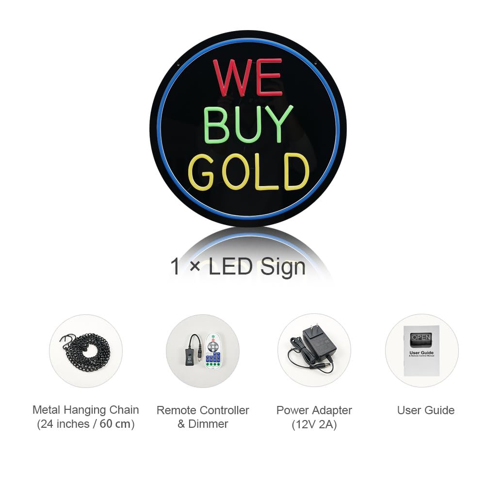 LED We Buy Gold Neon Sign, 16"x16" - Image 6