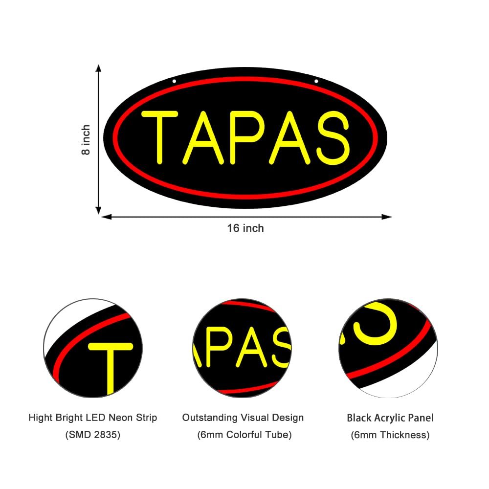 LED Tapas Neon Sign, 16"x8" - Image 2