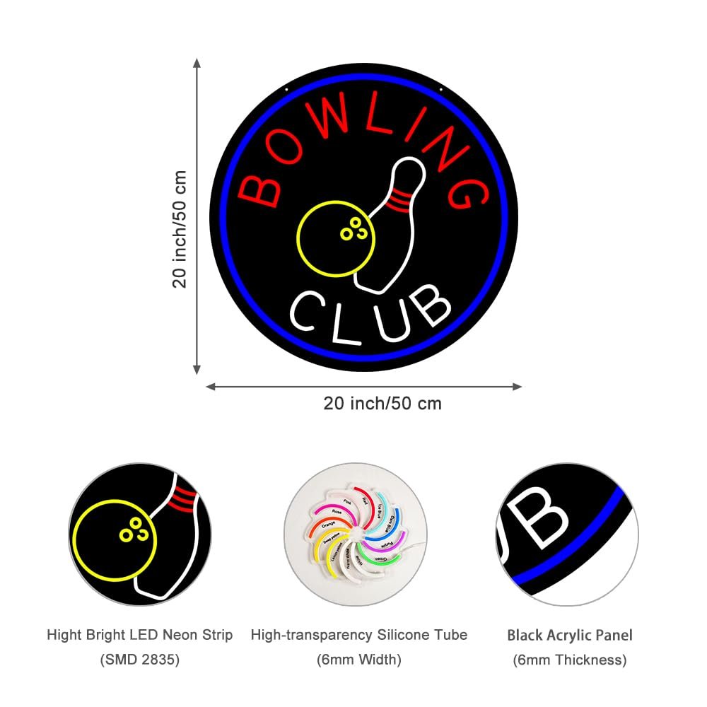 LED Bowling Club Neon Sign, 20"x20" - Image 3