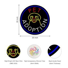 LED Pet Adoption Neon Sign, 20″x20″