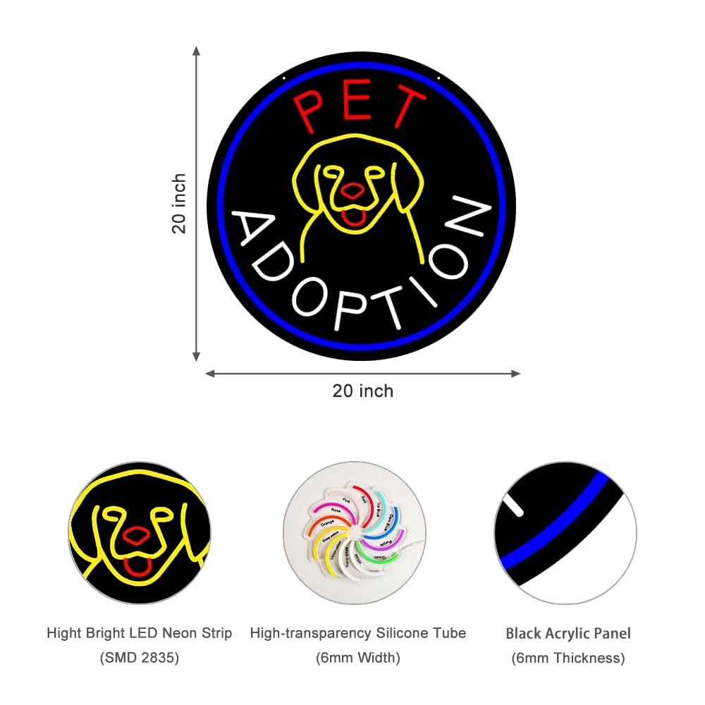 LED Pet Adoption Neon Sign, 20"x20" - Image 2