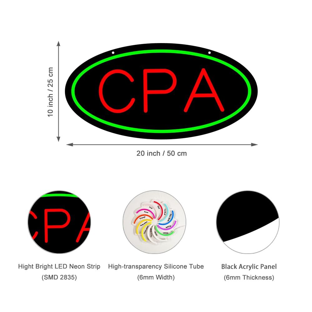 LED Cpa Neon Sign, 20"x10" - Image 3