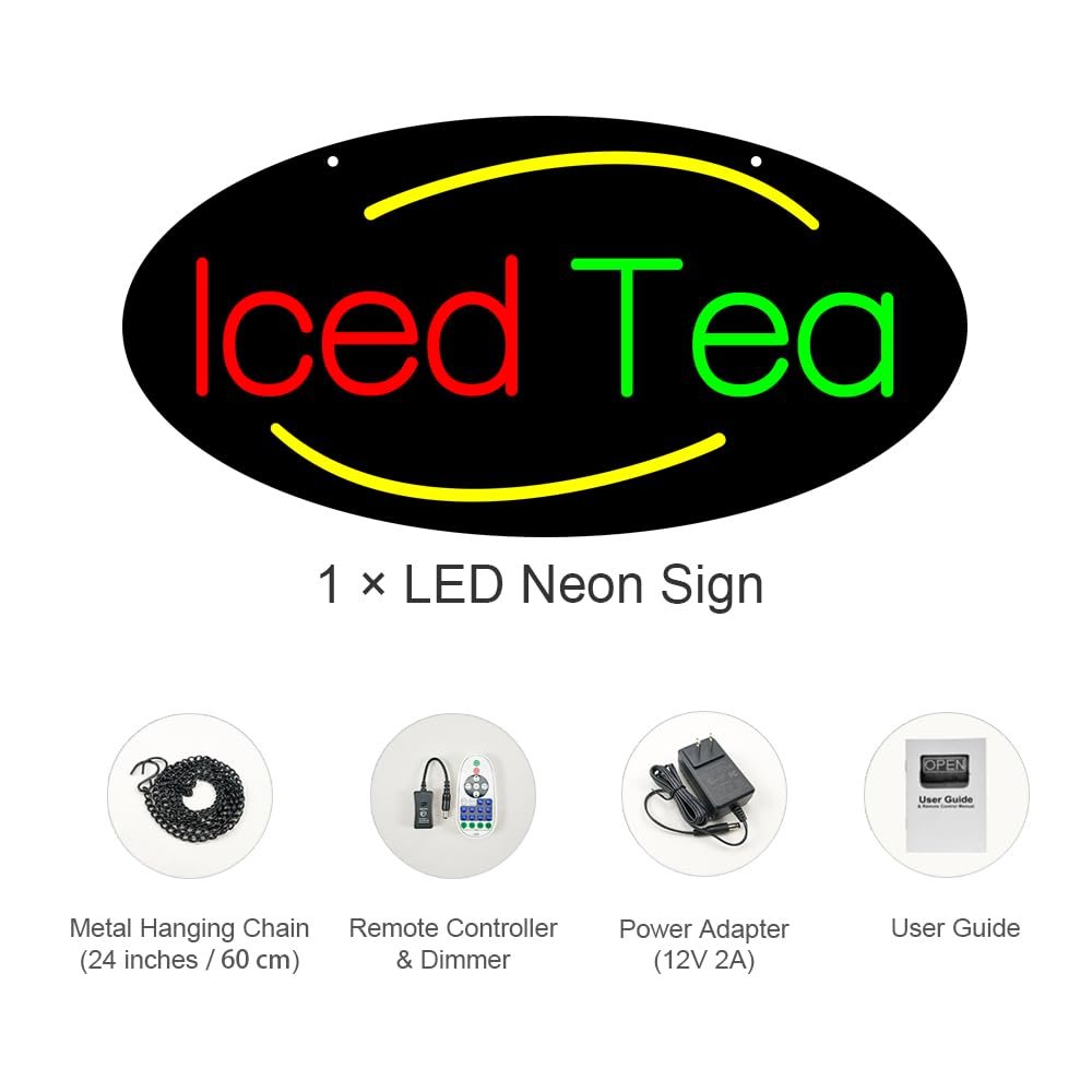 LED Iced Tea Neon Sign, 20"x10" - Image 4