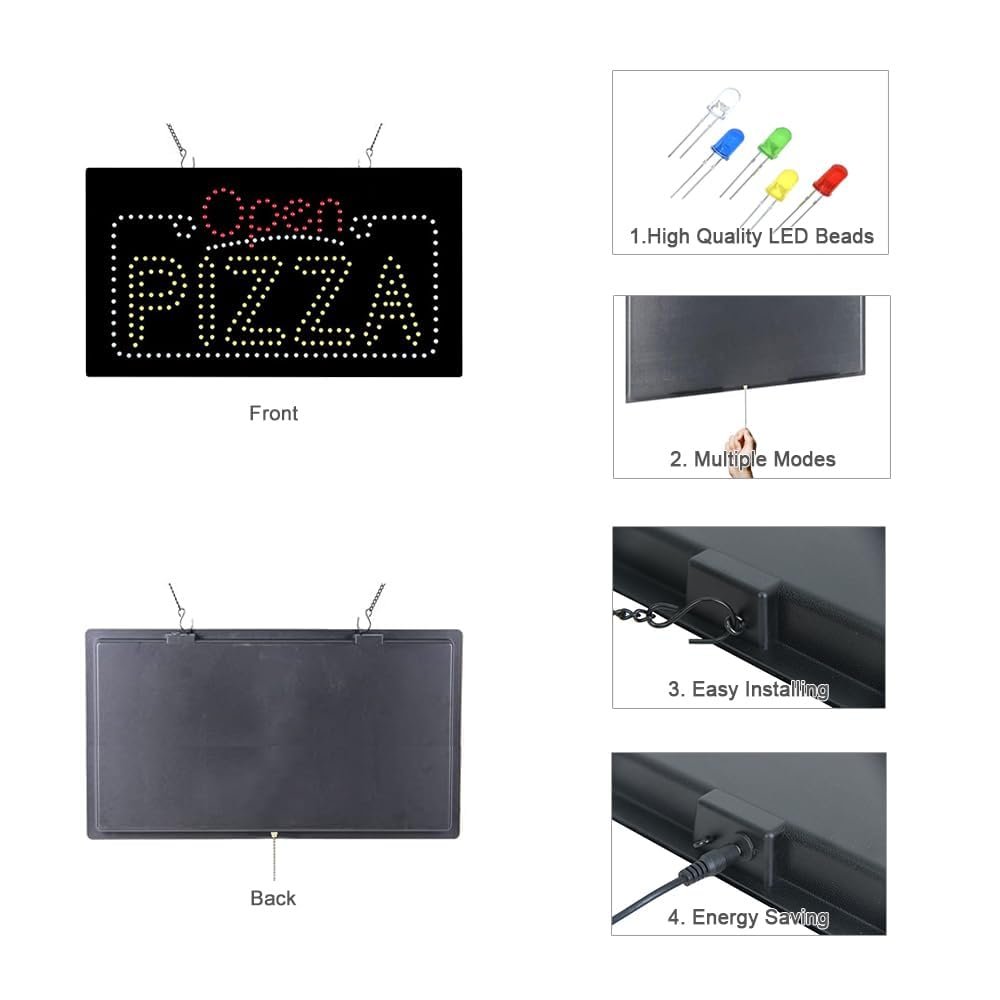 LED Open Pizza Sign, 31"x17" - Image 4