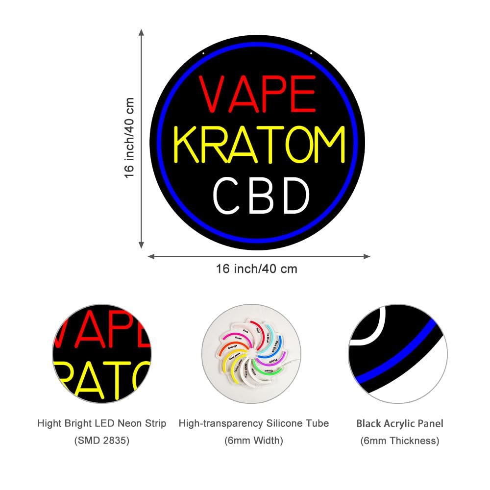 LED Vape Kratom CBD Neon Sign, 16"x16" - Image 5
