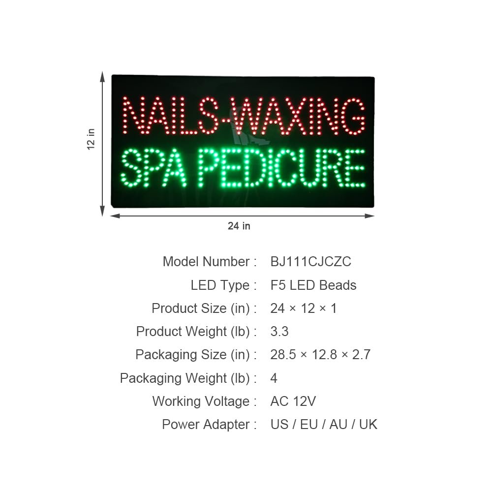 LED Nails Waxing SPA Pedicure Sign, 24"x12" - Image 4