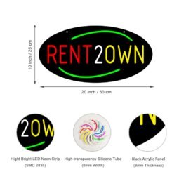 LED Rent 2 Own Neon Sign, 20″x10″