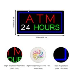 LED ATM 24 Hours Neon Sign, 20″x10″