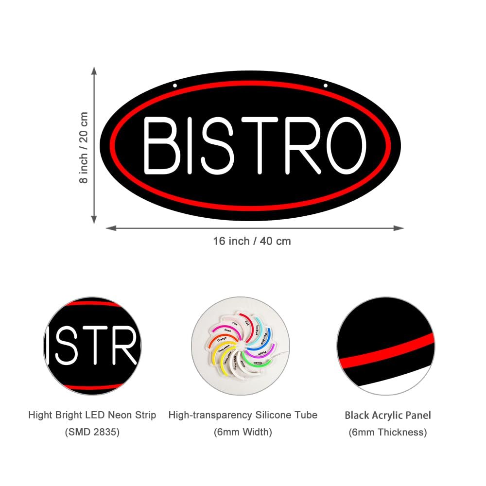 LED Bistro Neon Sign, 20"x10" - Image 2