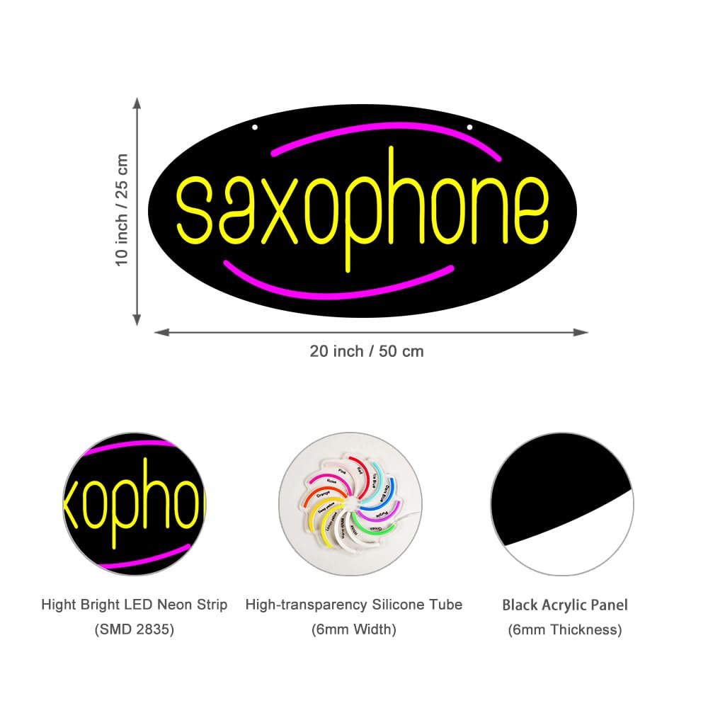 LED Saxophone Neon Sign, 20"x10" - Image 2