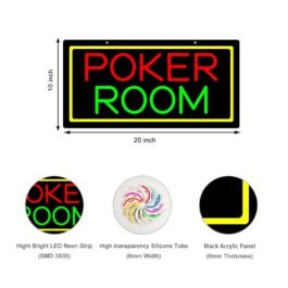 LED Poker Room Neon Sign, 20″x10″