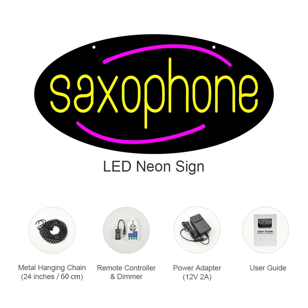 LED Saxophone Neon Sign, 20"x10" - Image 3