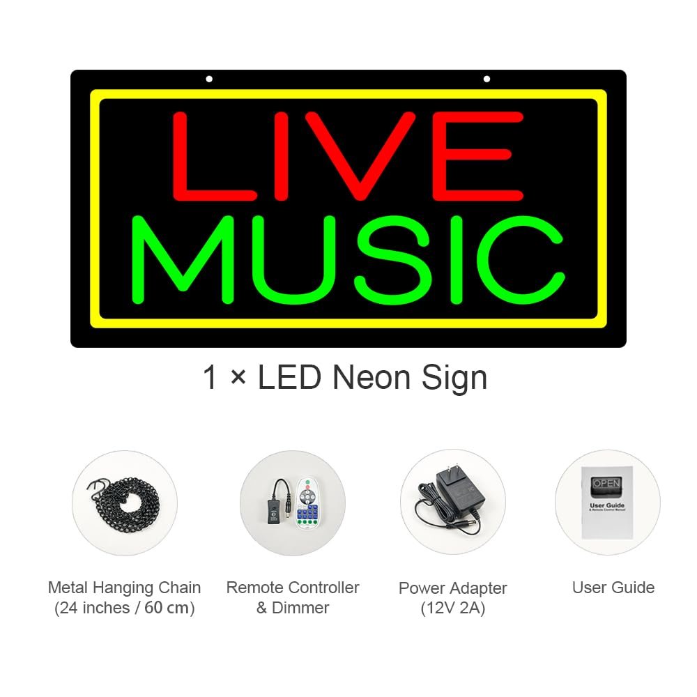 LED Live Music Neon Sign, 20"x10" - Image 3