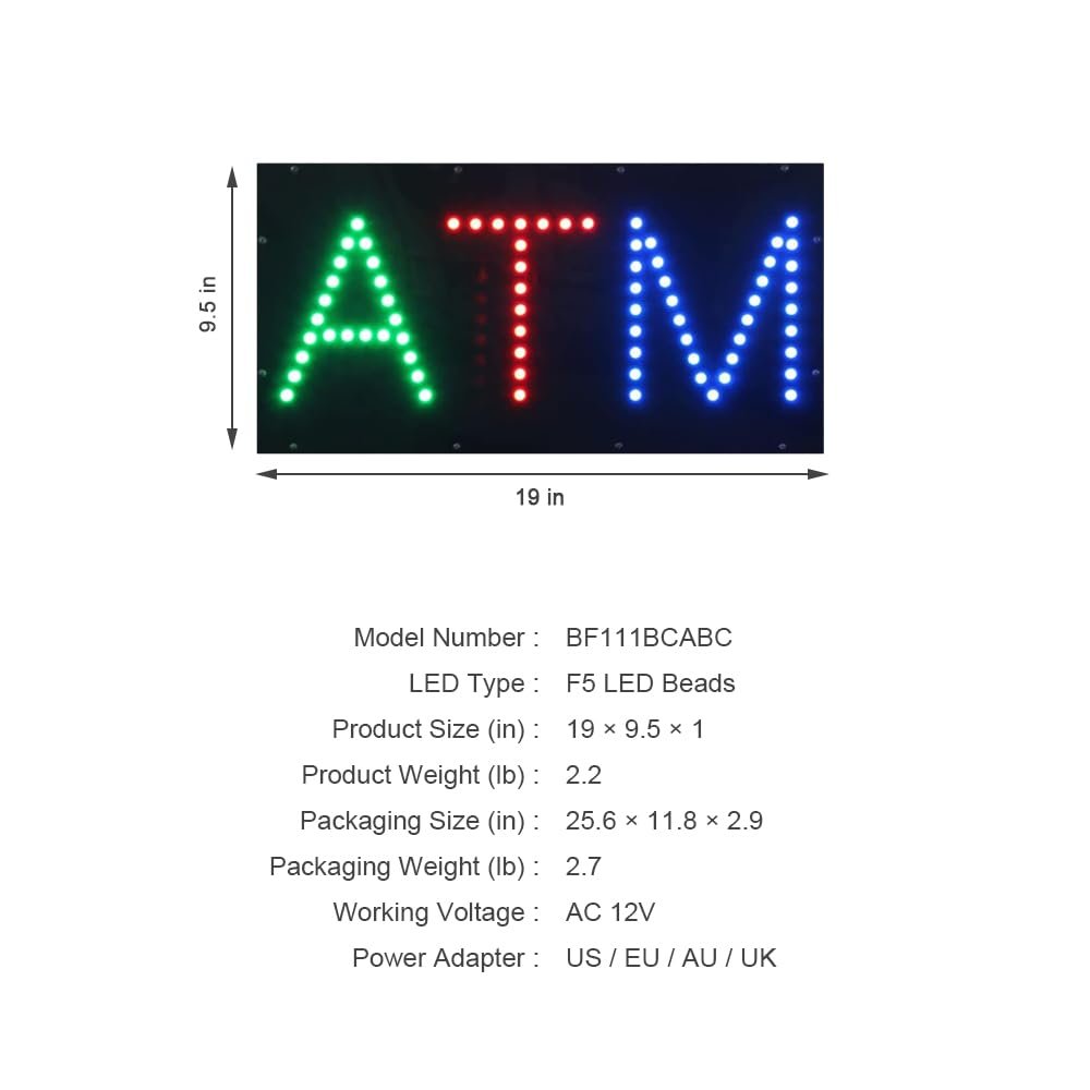 LED ATM Sign, 19”x9.5” - Image 4