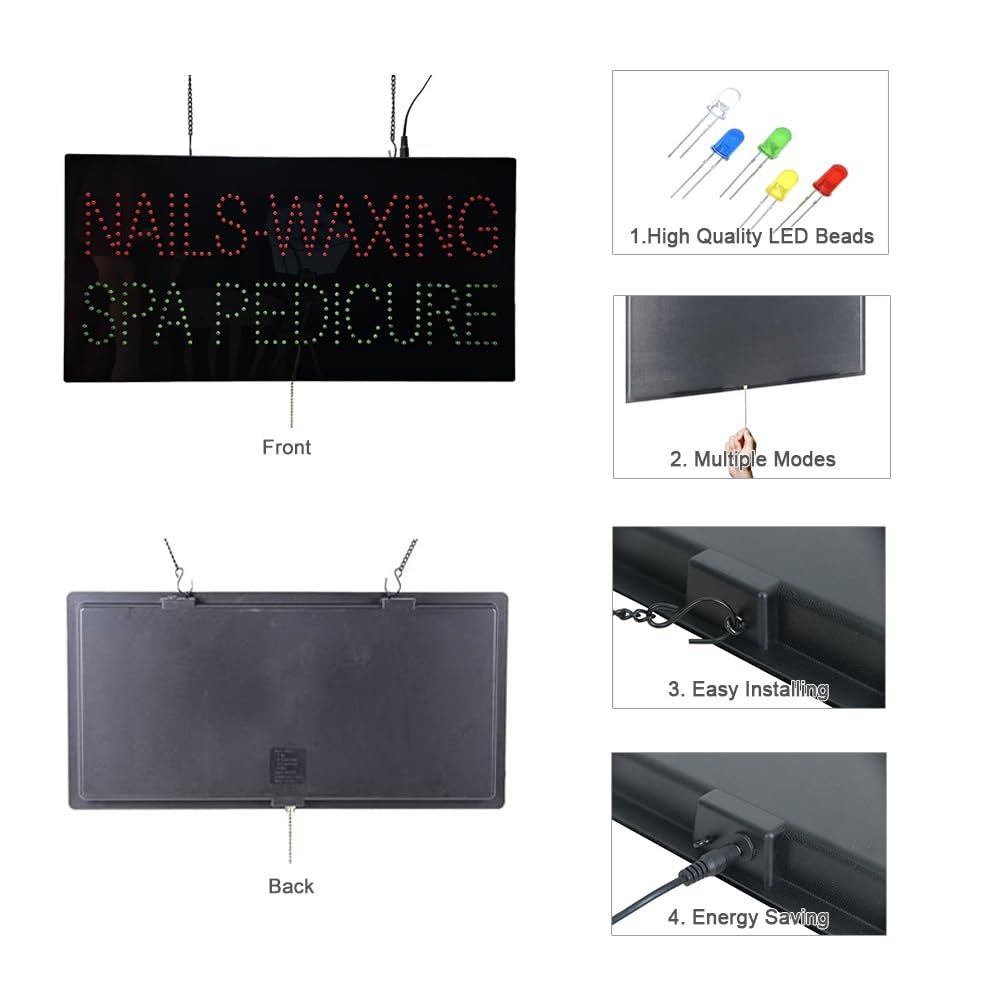 LED Nails Waxing SPA Pedicure Sign, 24"x12" - Image 3