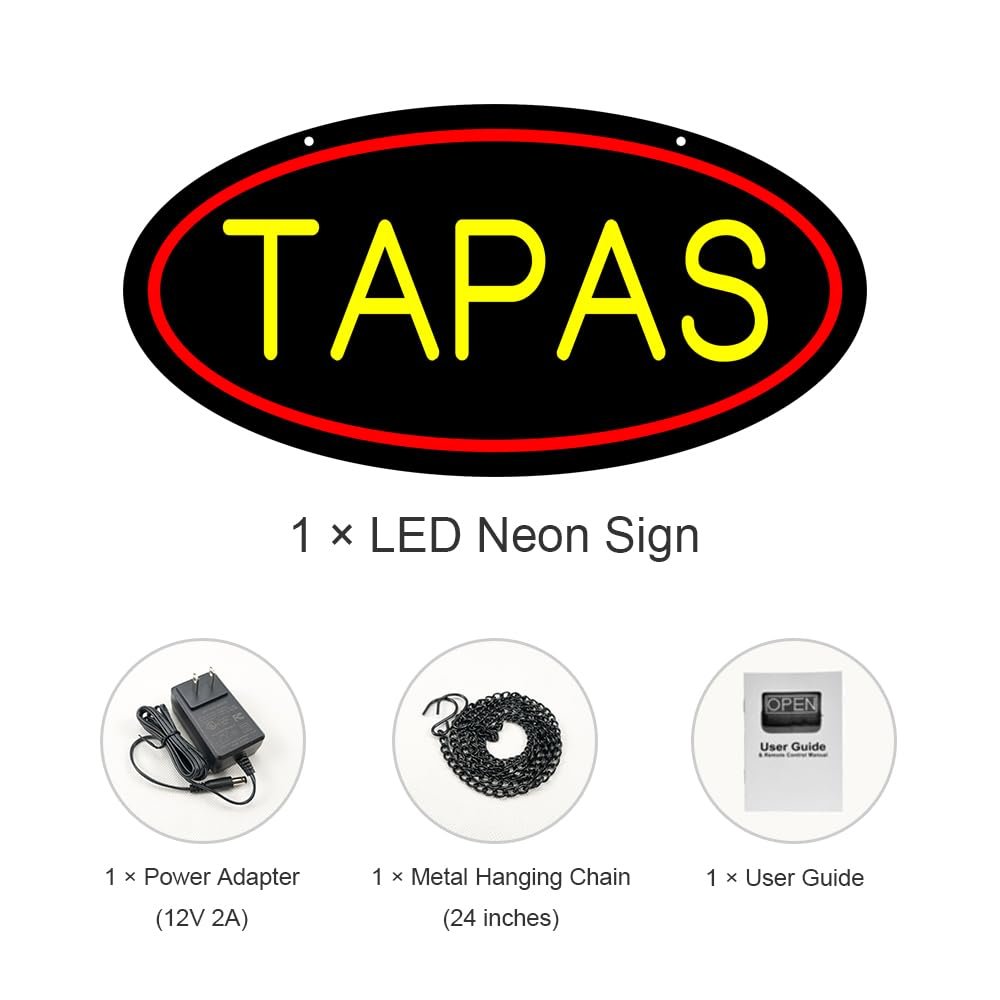LED Tapas Neon Sign, 16"x8" - Image 3
