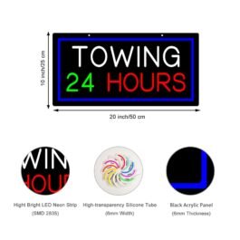 LED Towing 24 Hours Neon Sign, 20″x10″