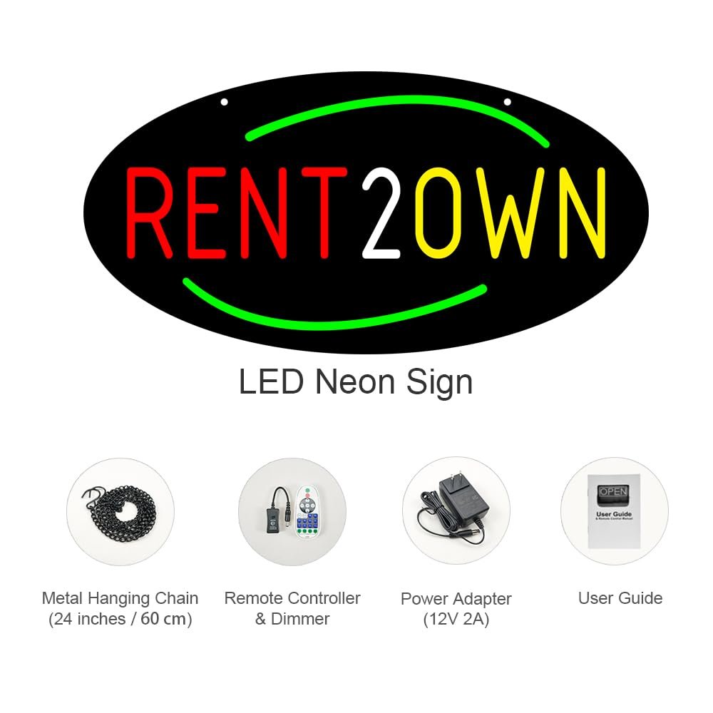 LED Rent 2 Own Neon Sign, 20"x10" - Image 3