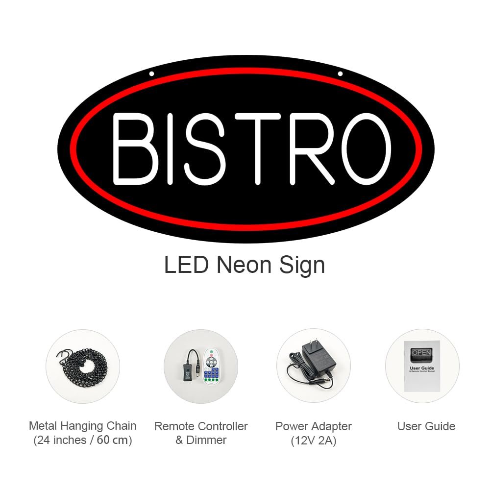 LED Bistro Neon Sign, 20"x10" - Image 3