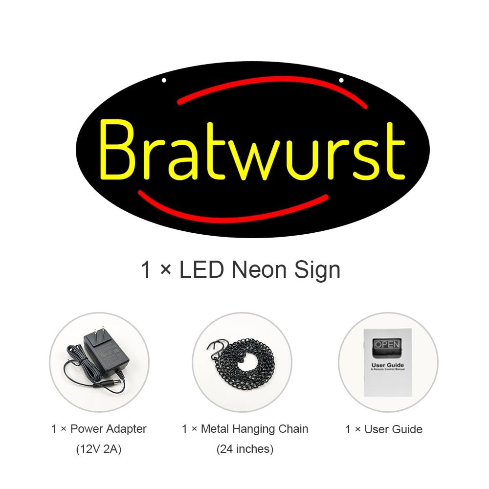 LED Bratwurst Neon Sign, 20"x10" - Image 3
