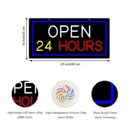 LED Open 24 hours Neon Sign, 20″x10″