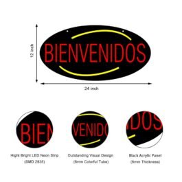 LED Bienvenidos Neon Sign, 24″x12″