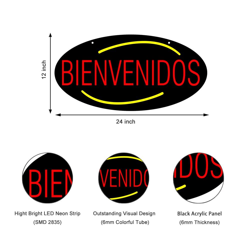 LED Bienvenidos Neon Sign, 24"x12" - Image 2