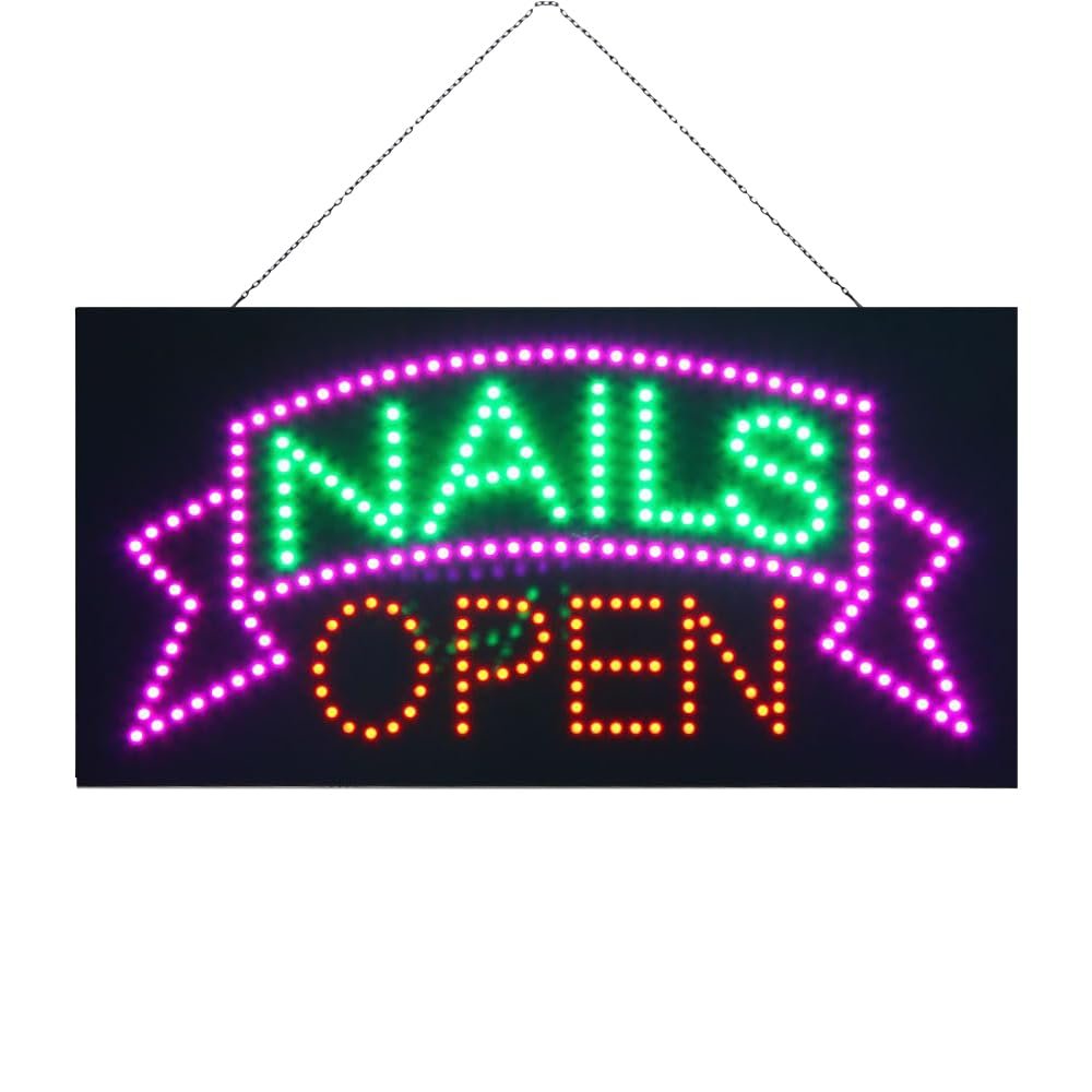 LED Nails Open Sign, Animated Billboard LED Open Sign for Nail Salon or Beauty Shop