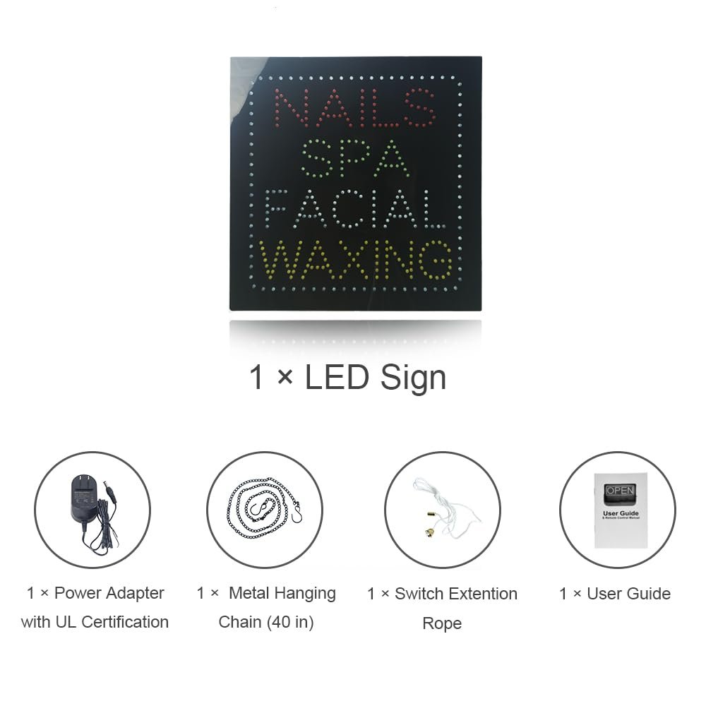 LED Nails SPA Facial Waxing Sign, 16"x16" - Image 7