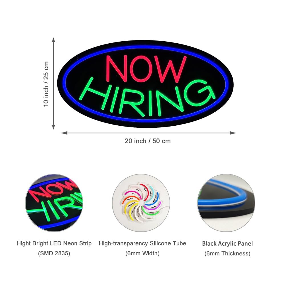 LED Now Hiring Neon Sign, 20"x10" - Image 3