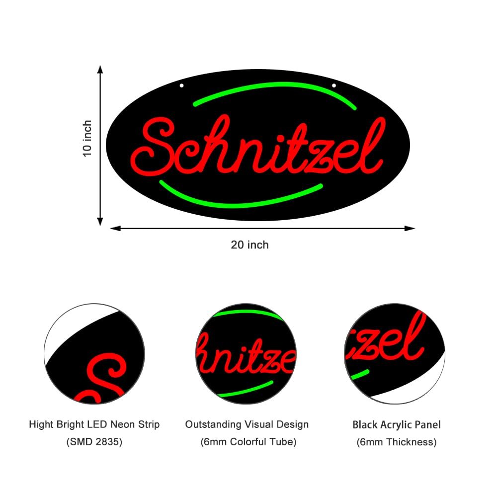 LED Schnitzel Neon Sign, 20"x10" - Image 2