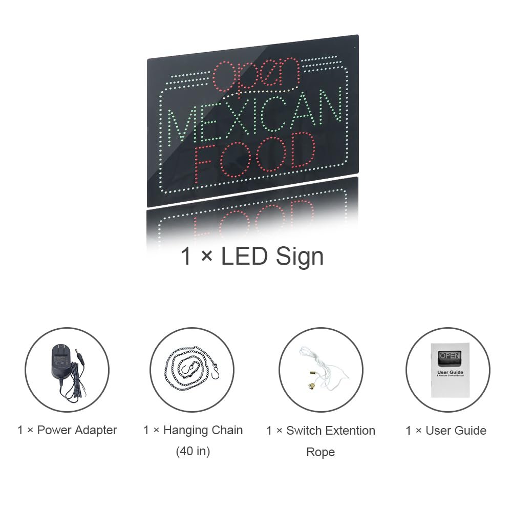 LED Open Mexican Food Sign, 24"x16" - Image 6