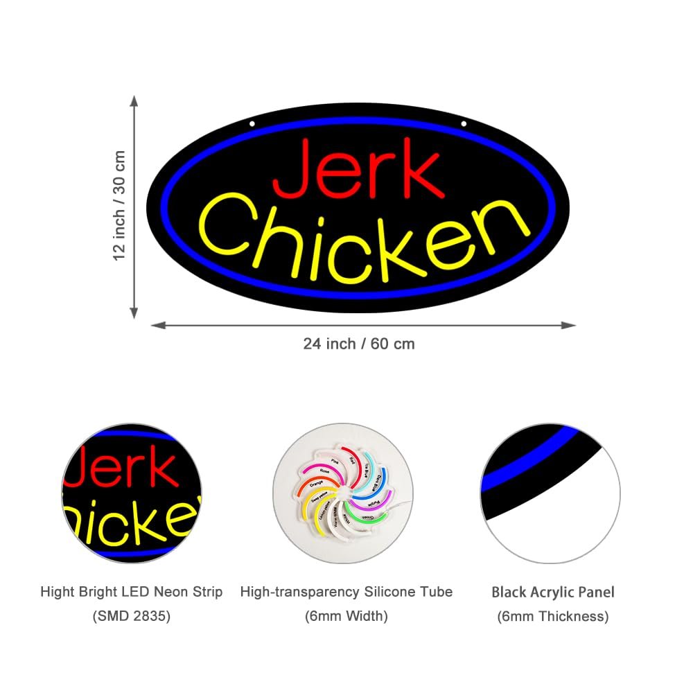 LED Jerk Chicken Neon Sign, 24"x12" - Image 2