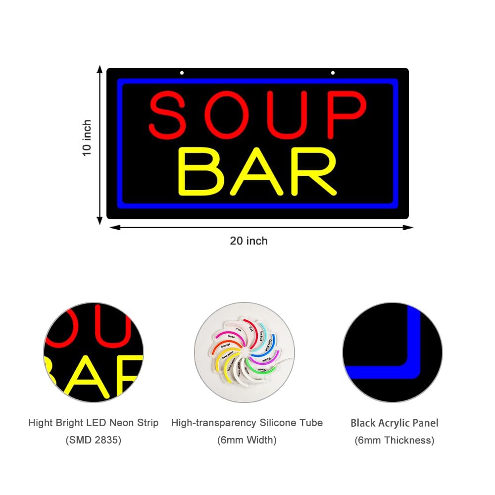 LED Soup Bar Neon Sign, 20"x10" - Image 2