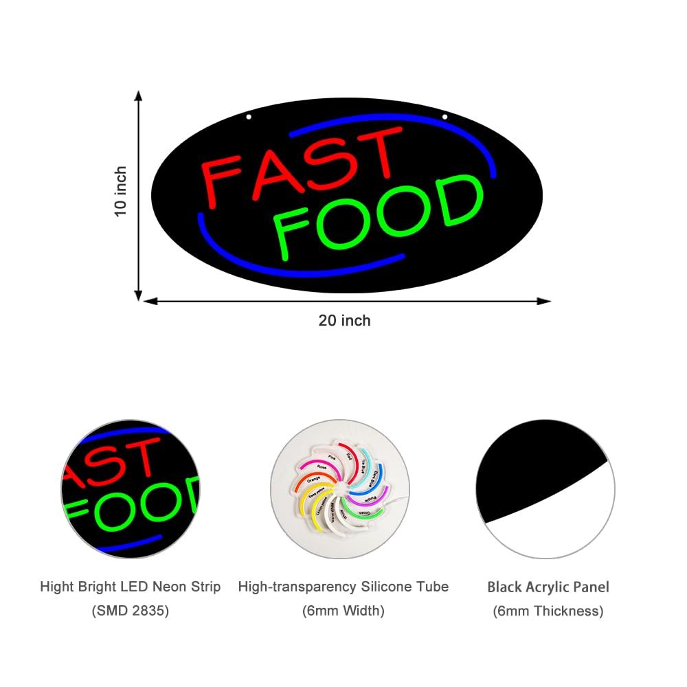 LED Fast Food Neon Sign, 20"x10" - Image 2