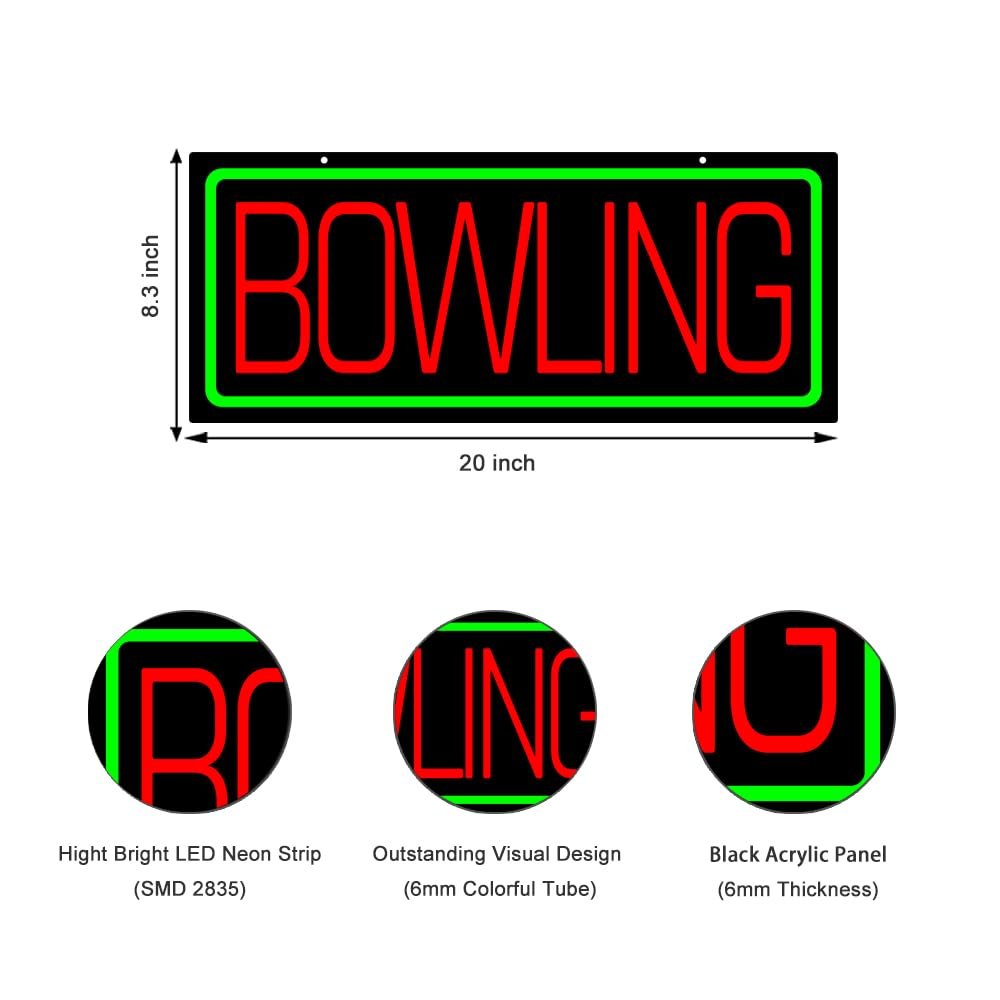 LED Bowling Neon Sign, 20"x8.3" - Image 3
