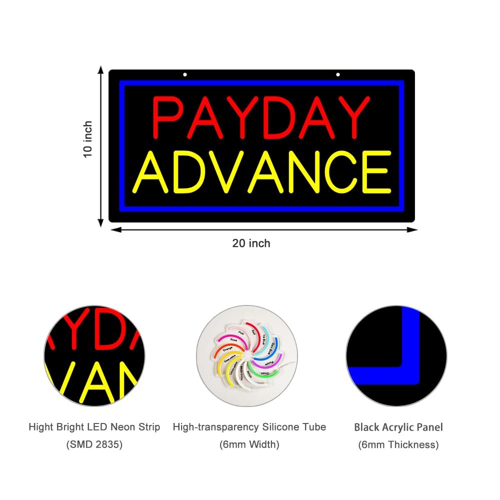 LED Payday Advance Neon Sign, 20"x10" - Image 2